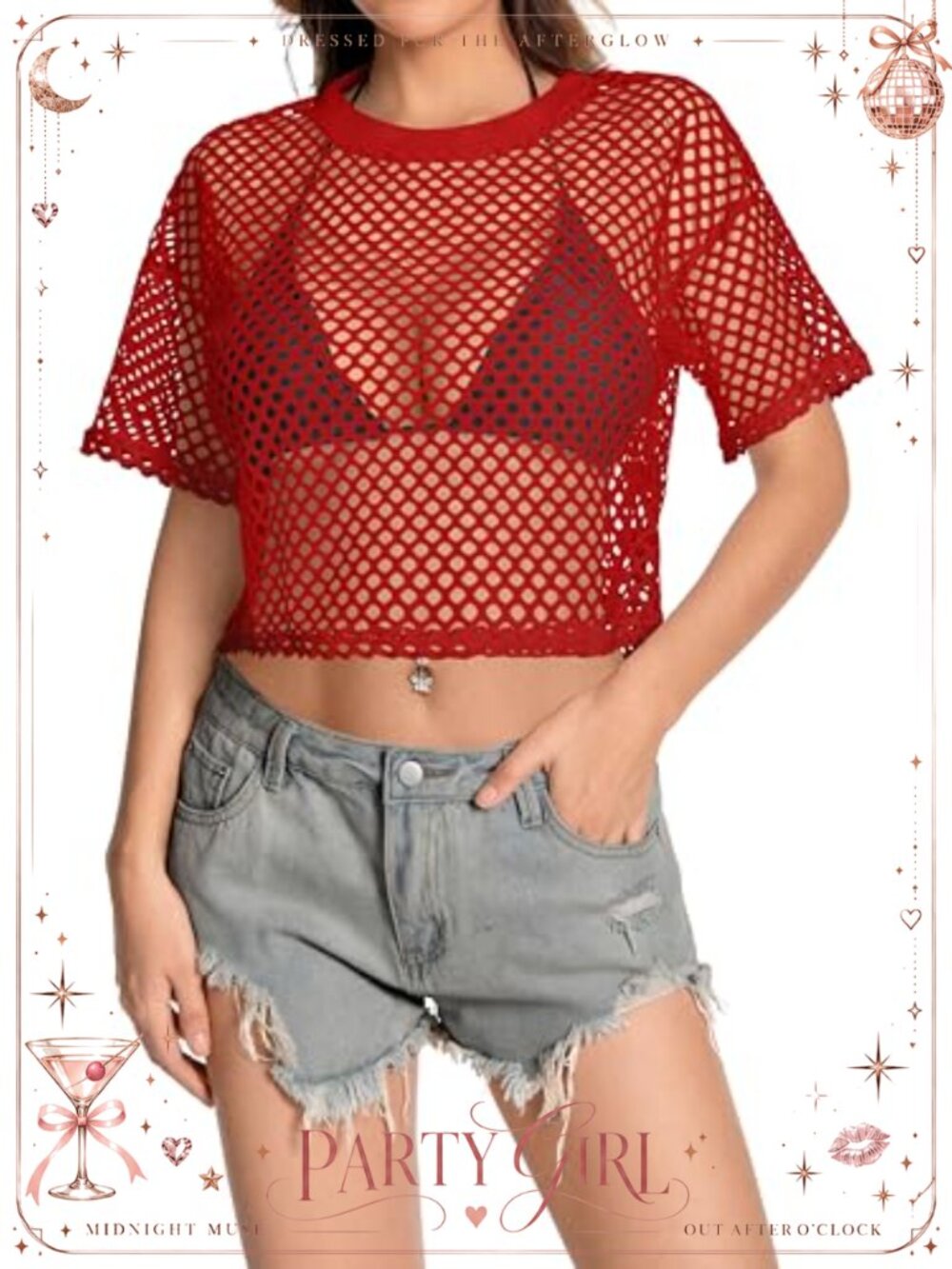 Women's Mesh Fishnet Crop Top Sheer Short Sleeve Cover-Up